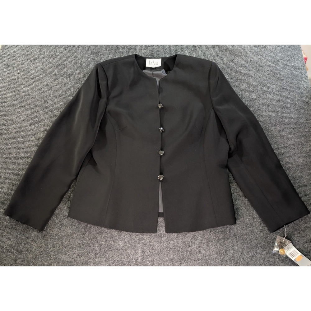 Le Suit Blazer Women 16 Black NEW Collarless Button Front Jacket F3400553
